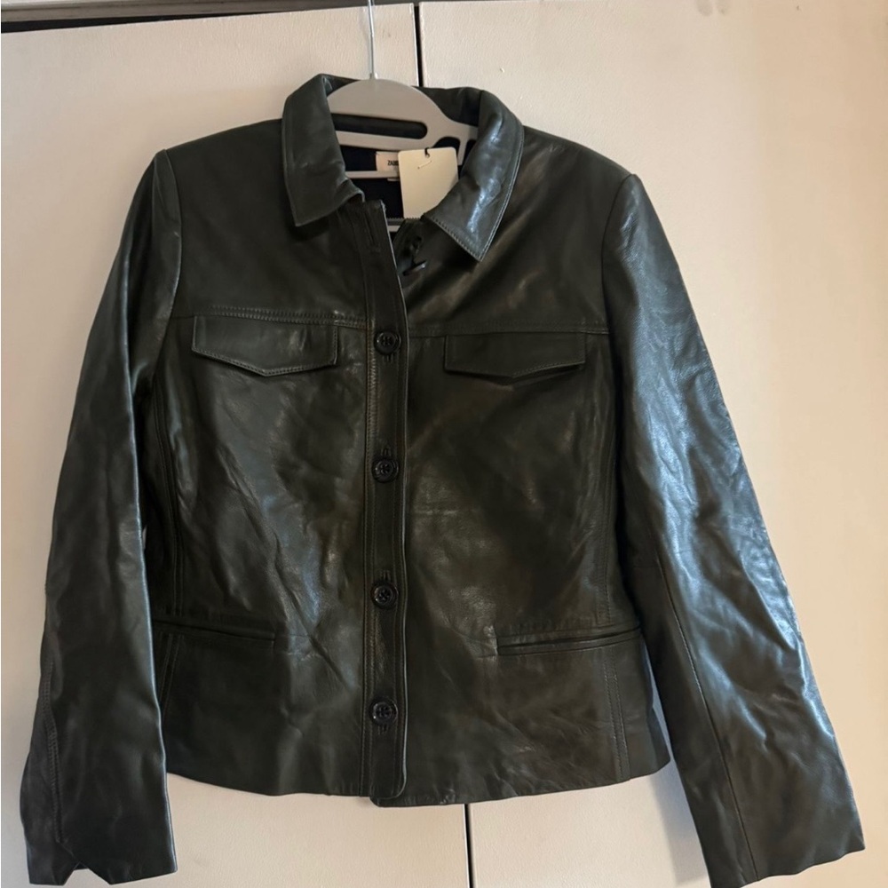 Zadig & Voltaire Green Leather Jacket Motorcycle Style